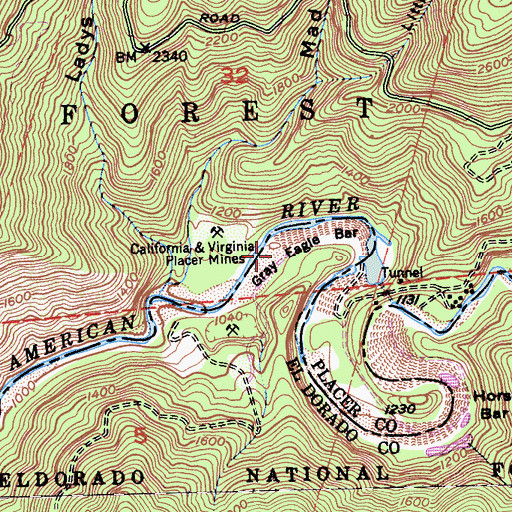 Topographic Map of Gray Eagle Bar, CA