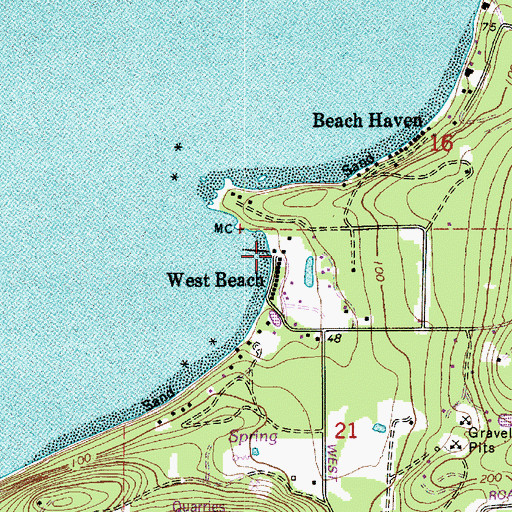 Topographic Map of West Beach Resort Campground and Recreational Vehicle Park, WA