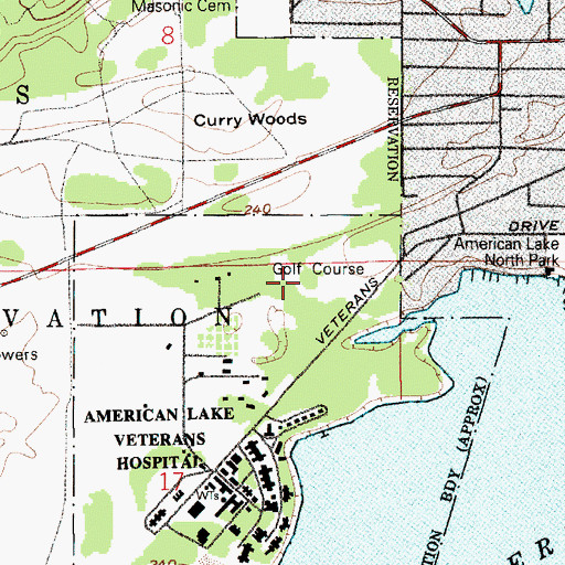 Topographic Map of American Lake Veterans Golf Course, WA