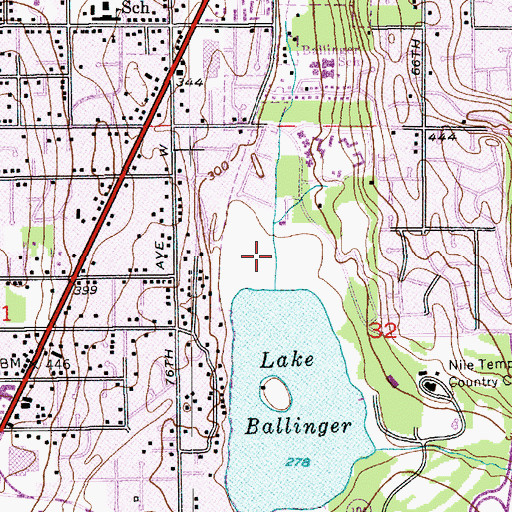 Topographic Map of Ballinger Lake Golf Course, WA