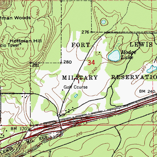 Topographic Map of Eagles Pride Golf Course, WA