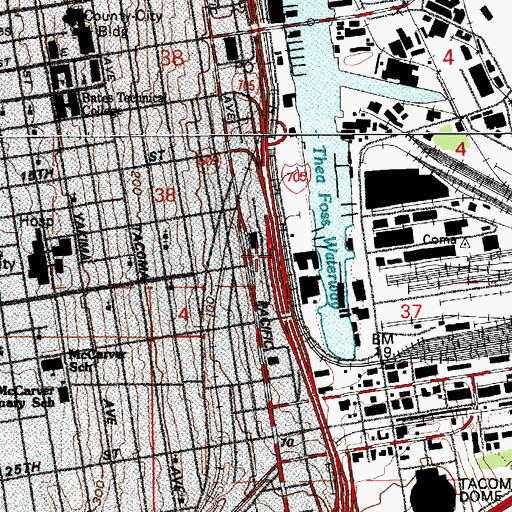 Topographic Map of Chihuly Bridge of Glass, WA