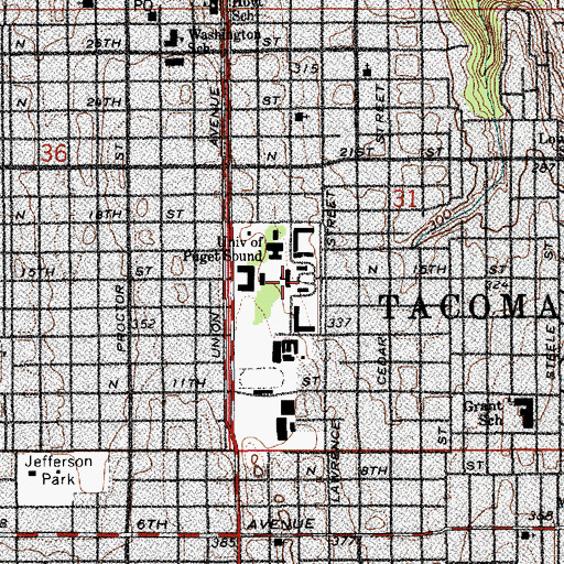 Topographic Map of University of Puget Sound Jones Circle, WA