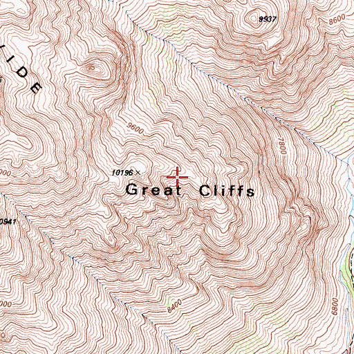 Topographic Map of Great Cliffs, CA