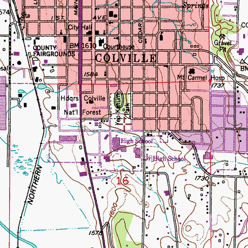 Topographic Map of Colville Assembly of God Church, WA
