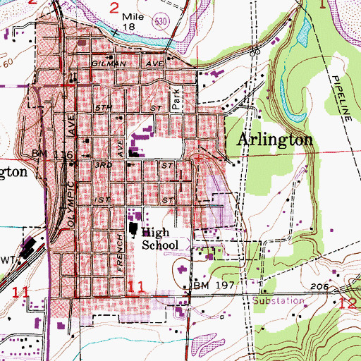 Topographic Map of Assembly of God Church of Arlington, WA