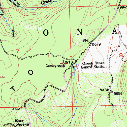 Topographic Map of Greek Store Guard Station (historical), CA