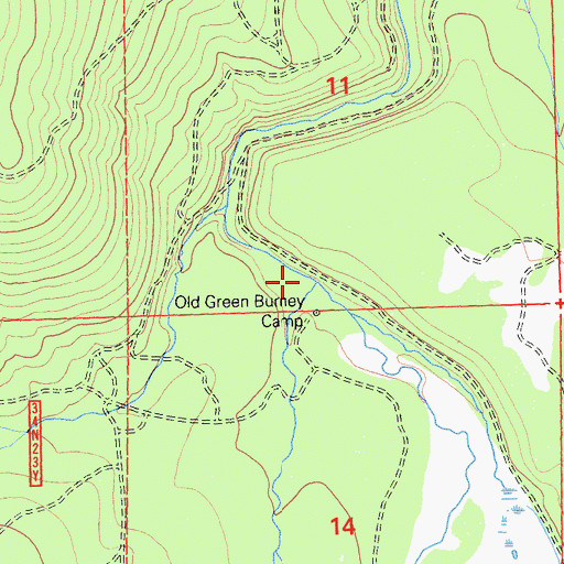 Topographic Map of Green Burney Creek, CA