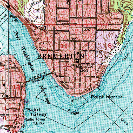 Topographic Map of Manette Community Church, WA