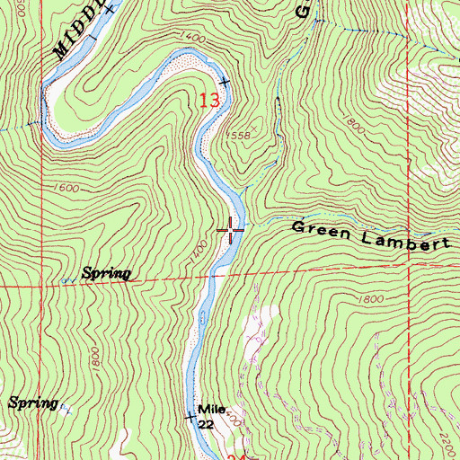 Topographic Map of Green Lambert Canyon, CA