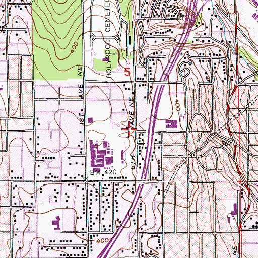 Topographic Map of Evergreen Baptist Church, WA