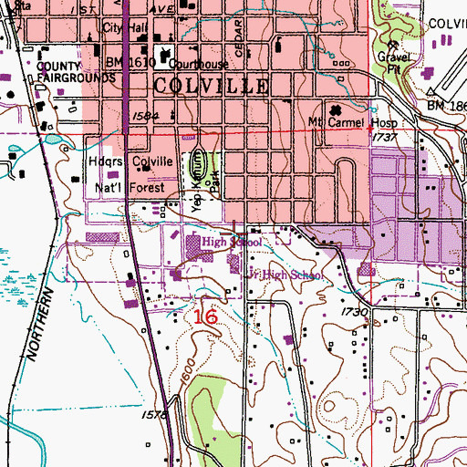 Topographic Map of First Baptist Church, WA