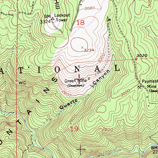 Topographic Map of Green Mine, CA