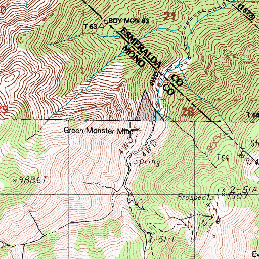 Topographic Map of Green Monster Mine, CA