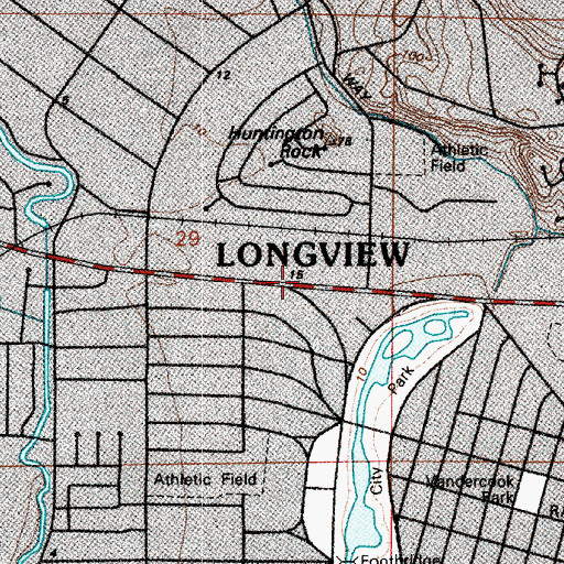 Topographic Map of Longview Free Methodist Church, WA