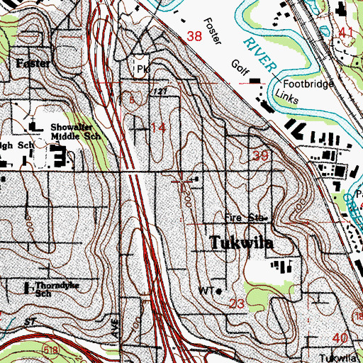 Topographic Map of Foster Tukwila Presbyterian Church, WA