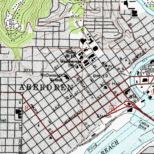 Topographic Map of First United Methodist Church, WA