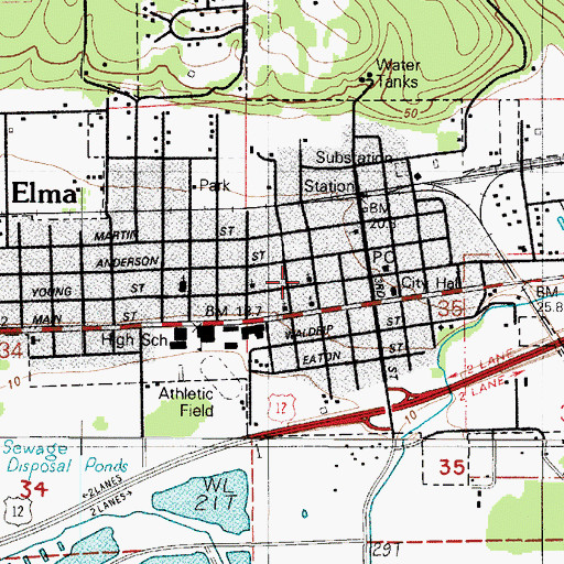 Topographic Map of Elma United Methodist Church, WA