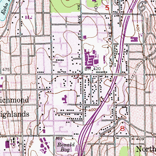 Topographic Map of Shoreline Community Church, WA