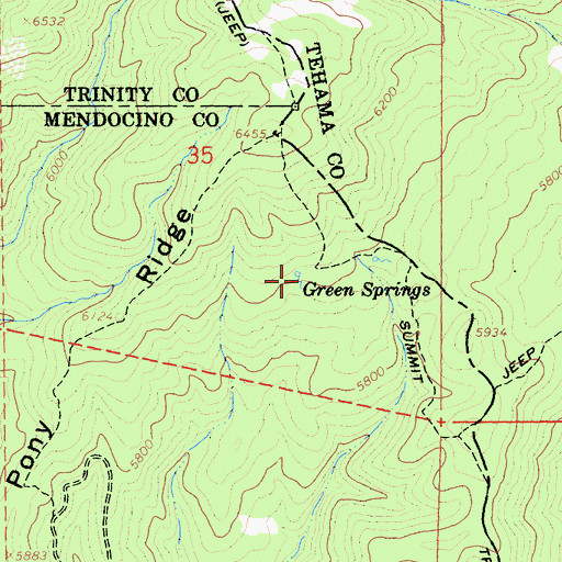 Topographic Map of Green Springs, CA