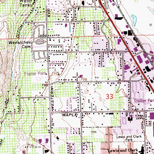 Topographic Map of Wenatchee First Assembly of God Church, WA