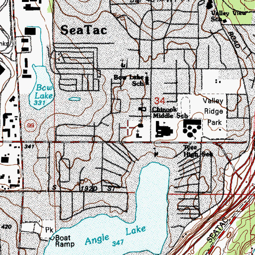 Topographic Map of Angle Lake Neighborhood Church, WA
