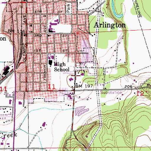 Topographic Map of Arlington Gospel Hall, WA