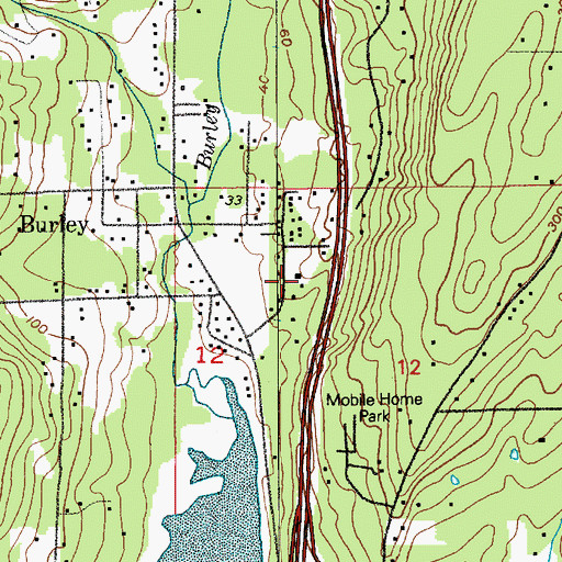 Topographic Map of Burley Bible Church, WA