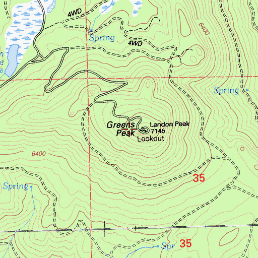 Topographic Map of Greens Peak, CA