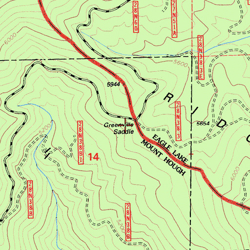 Topographic Map of Greenville Saddle, CA