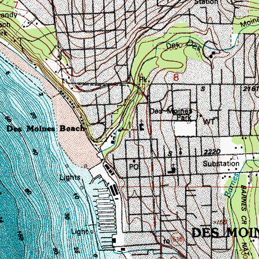 Topographic Map of Des Moines Gospel Chapel, WA