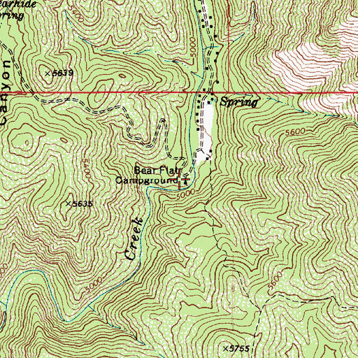Topographic Map of Bear Flat Campground, AZ