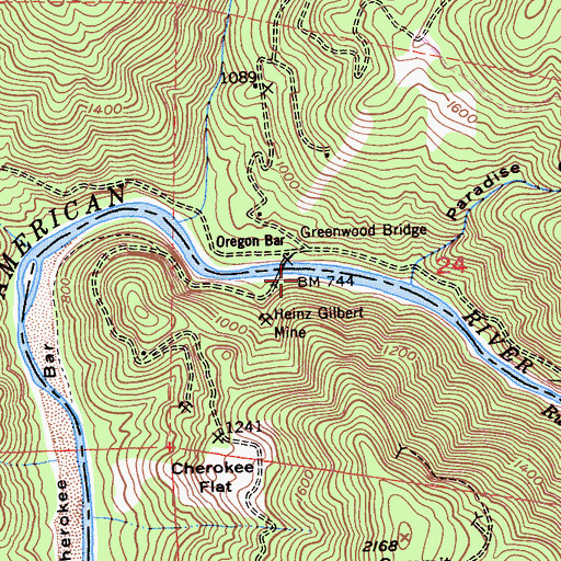 Topographic Map of Greenwood Bridge, CA