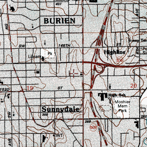 Topographic Map of Highline Christian Church, WA
