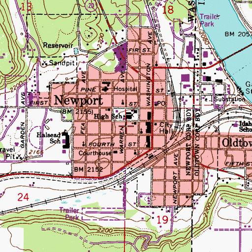 Topographic Map of First Baptist Church, WA