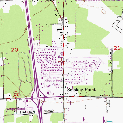 Topographic Map of Smokey Point Community Church, WA