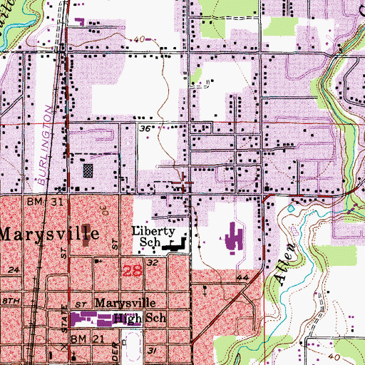 Topographic Map of Assembly of God Church of Marysville, WA