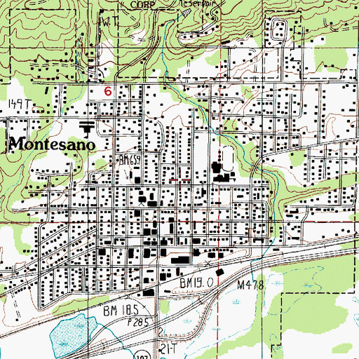 Topographic Map of Montesano Church of God, WA