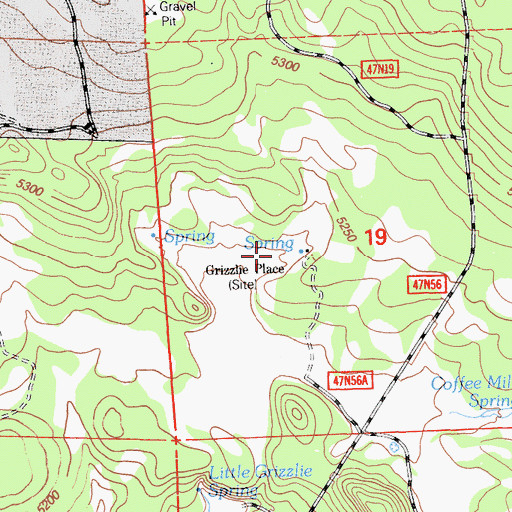 Topographic Map of Grizzlie Place, CA