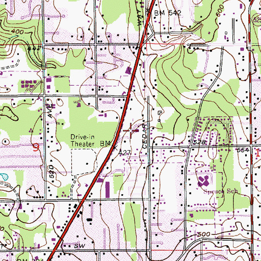 Topographic Map of Open Door Baptist Church, WA