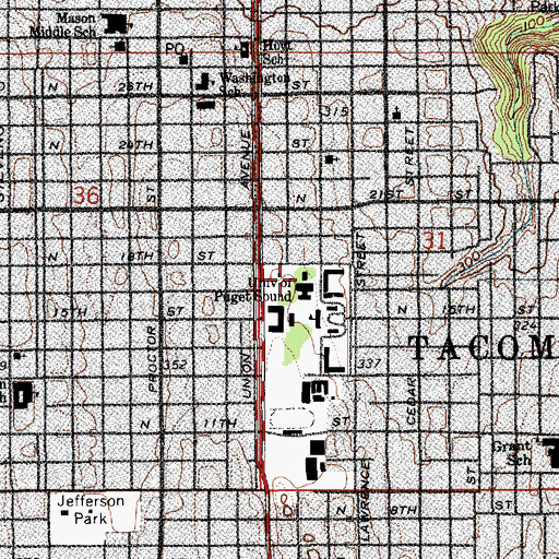Topographic Map of University of Puget Sound Kilworth Memorial Chapel, WA