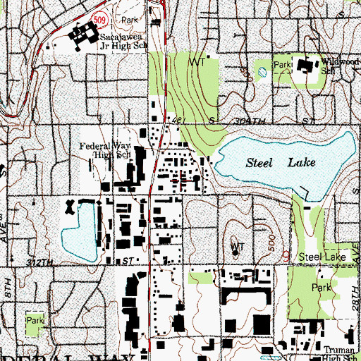 Topographic Map of Steel Lake Presbyterian Church, WA