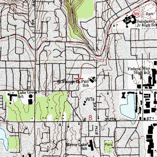 Topographic Map of Saint Vincents Catholic Church, WA