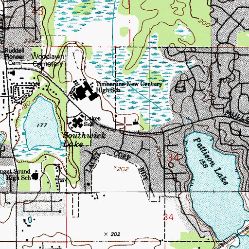 Topographic Map of Timberline Baptist Church, WA