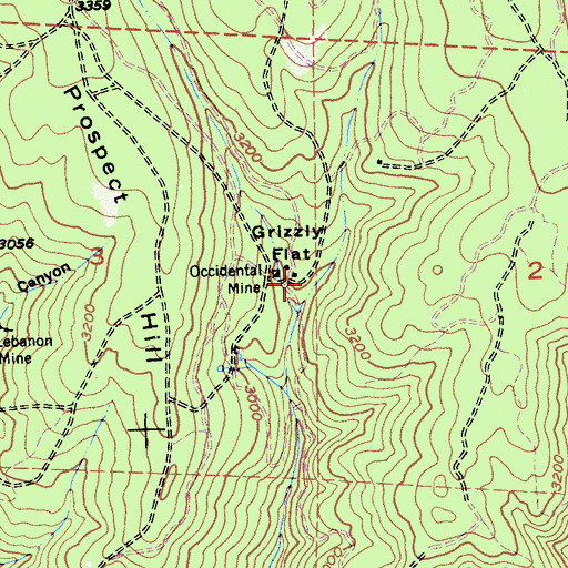 Topographic Map of Grizzly Flat, CA