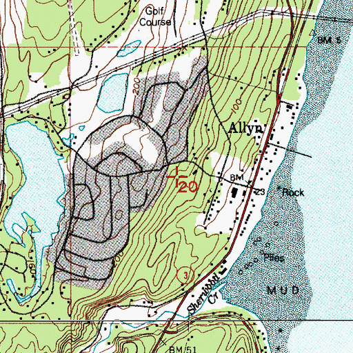 Topographic Map of Allyn Baptist Church, WA