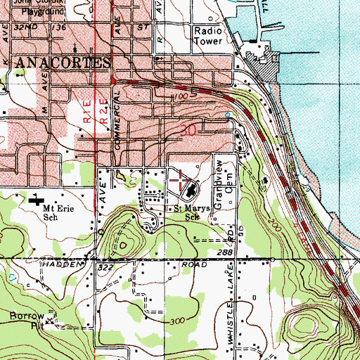Topographic Map of Saint Mary's Catholic Church, WA