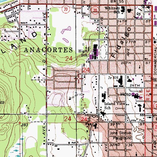 Topographic Map of United Methodist Church of Anacortes, WA