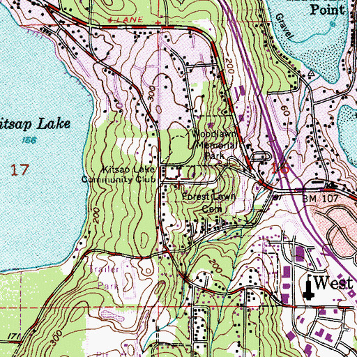 Topographic Map of Kitsap Lake Baptist Church, WA