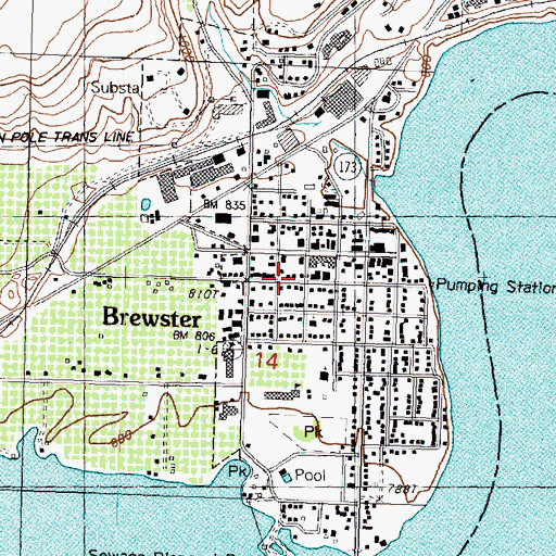 Topographic Map of Brewster Assembly of God Church, WA